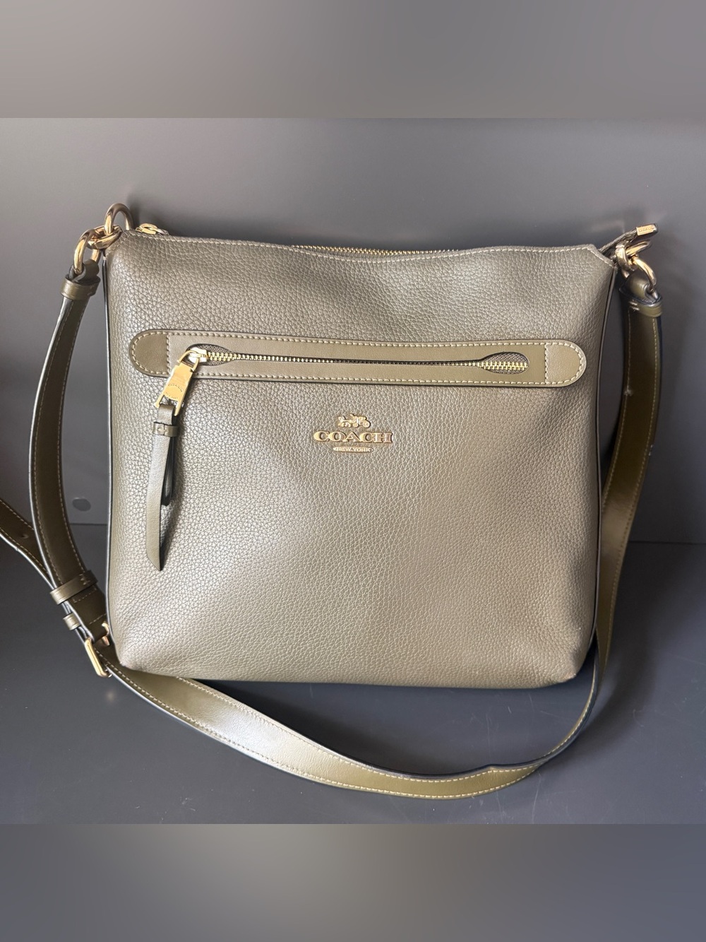 Coach Mae File Crossbody F34823 Olive Green Pebbled Leather Bag